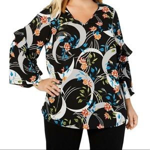 Alfani Crescent & Floral Print Blouse L